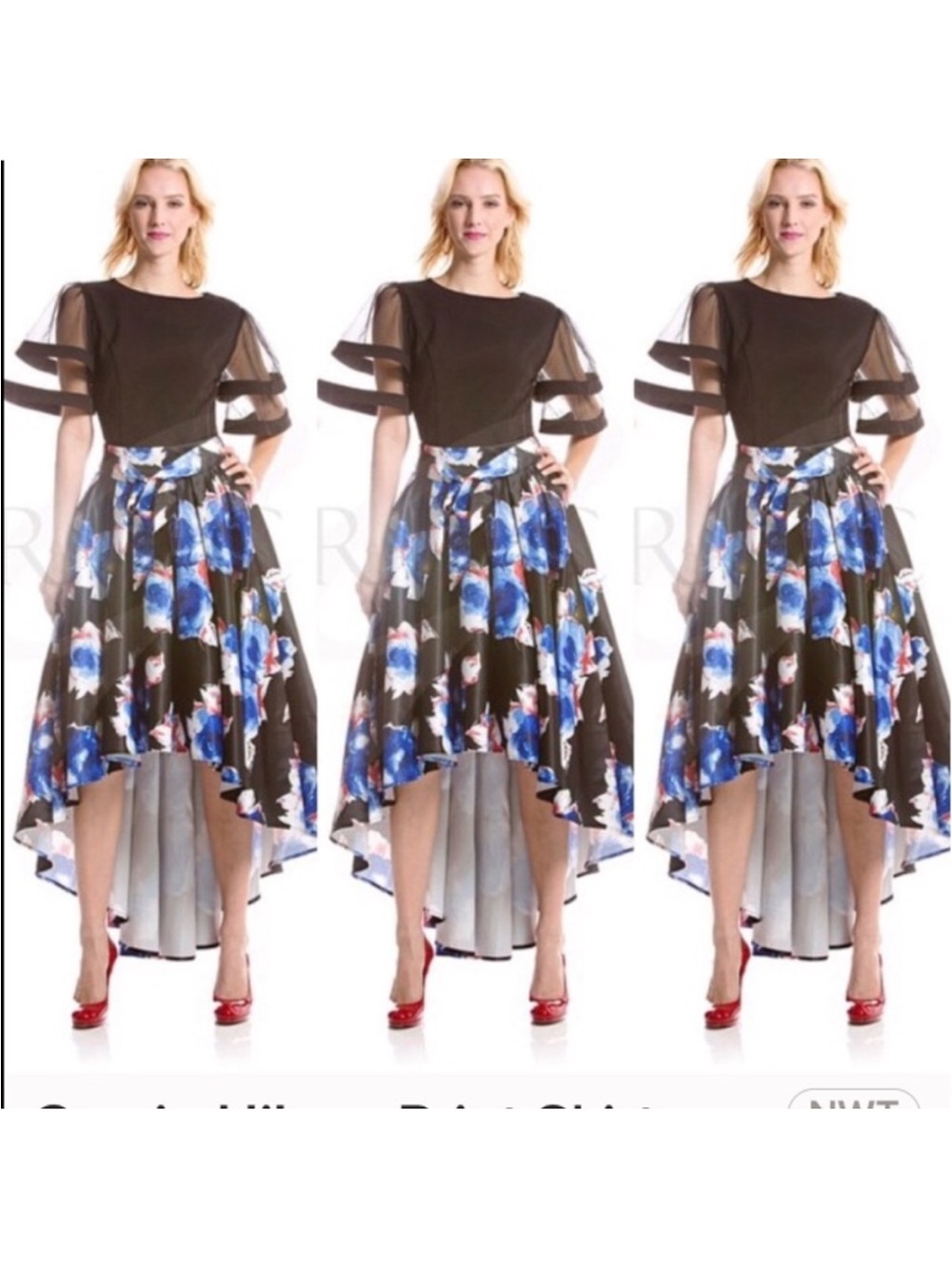 Gracia vibrant color floral satin high low skirt Size Medium